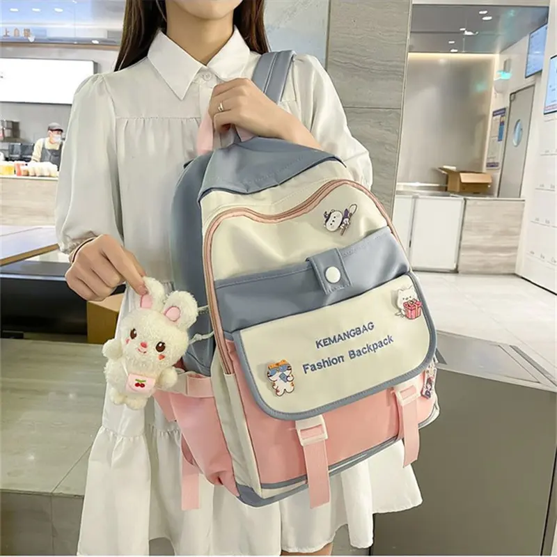 Color Contrast Cute Schoolbag Female Korean Nylon Waterproof School Bags for Girls College Style Womens Backpacks for Travel