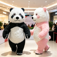 Costume de mascotte géant gonflable ours 2-3M, tenue de poupée ambulante en peluche noir et blanc pour Halloween, carnaval, publicité, ODM & OEM