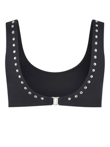 Conjunto de Bikini ecológico acolchado extraíble de 2 piezas de talla grande con cuello redondo y diamantes de imitación plateados metálicos negros para mujer - Product Image 2