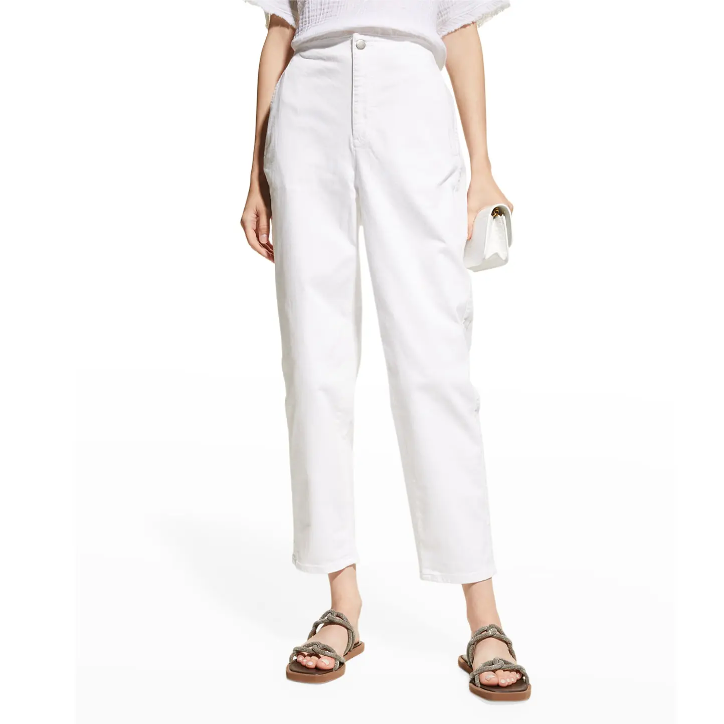 Roupas de grife Calças Jeans Tapered High-rise Denim Marcas Famosas Mulheres Verão Branco Straight Knitted Calças Formais para As Mulheres