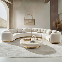 Ensemble de canapés modernes européens convertibles en forme de lune incurvée, style italien, écologiques, en tissu velours blanc pour villa