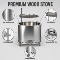Brasero portable d'extérieur en acier inoxydable sans fumée de 19 pouces avec grille de cuisson réglable et grille de cuisson en acier pour foyer à bois