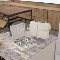 Boîte à lunch bento de haute qualité en acier inoxydable pour le stockage des aliments et la prévention des fuites, sans BPA, 4 compartiments, compatible micro-ondes