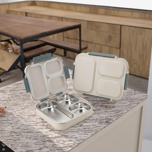 Boîte à lunch bento de haute qualité en acier inoxydable pour le stockage des aliments et la prévention des fuites, sans BPA, 4 compartiments, compatible micro-ondes - Product Image 3