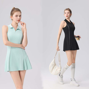 Robe de sport de golf et de tennis de luxe à col polo respirant avec poches séparées pour shorts, couleur contrastée, vente en gros - Product Image 1