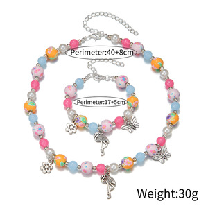 Pendentif de fleur de papillon de flamant rose pour enfants, Bracelet collier de poterie douce, <span class=keywords><strong>boule</strong></span> de perles, ensemble de collier - Product Image 5