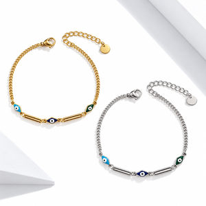 Gold and <b>Silver</b> Eye <b>Charm</b> <b>Bracelet</b> Stainless Steel 18K Gold Vacuum Plating And Enamel Adjustable Chain Jewelry - Product Image 1