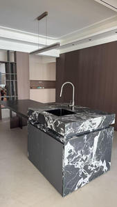 Dalles en pierre frittée noire de gros format 1200x2400mm, aspect marbre, carrelage en porcelaine, plan de travail en pierre frittée noire - Product Image 3