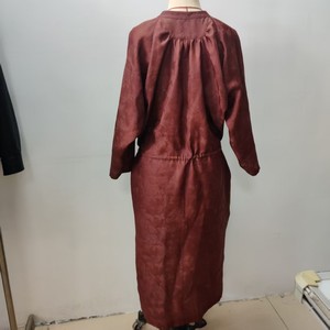 Vestido Holgado de Ramio Borgoña con Cintura Ajustable - Vestido Retro Elegante de Longitud Media para Oficina y Casual - Product Image 2