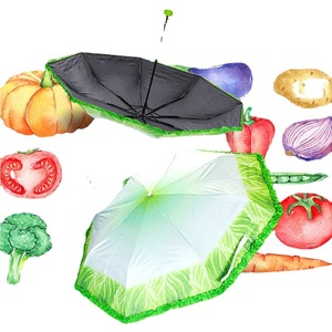 Promotion en gros Parapluie de protection solaire à trois plis avec contrôle manuel enduit de noir de conception classique de chou pour le voyage - Product Image 5