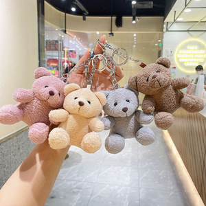 11cm Cute Cartoon Bear Plush Keychain Pendant Toy Soft Animal Doll Keychain Kawaii Bear Stuffed Toys Children Kids Bag Pendant