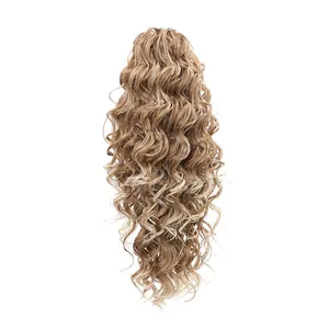 JINRUILI Wholesale Customizable Long Water Wave Ponytail Honey Brown Hair Extension Synthetic Ponytail Claw Clip In For Women
