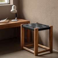 Tabouret en bois massif Wabi-sabi, chaise de style scandinave moderne, forme carrée, tabouret en corde, tabouret de salle à manger pour le salon