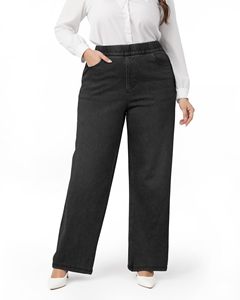 Jeans de Pierna Ancha Tallas Grandes para Mujer, de Talle Alto Elástico, <span class=keywords><strong>Pantalones</strong></span> Vaqueros con Cintura Elástica y Control de Abdomen, Pierna Recta - Product Image 5
