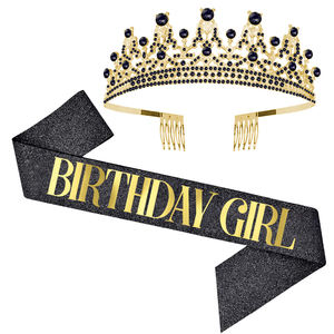 誕生日の女王様用サッシュとティアラ、女性用クリスタルティアラとサッシュキット、女の子用ラインストーンクラウン（コーム付き）、グリッターヘアアクセサリー - Product Image 2