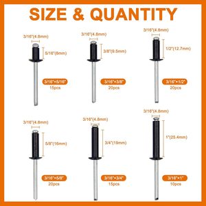 Kit d'assortiment de rivets en aluminium, 100 pièces, rivets creux de 3/16 pouces de diamètre pour l'industrie de la construction - Product Image 4
