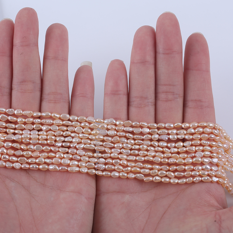 Wholesale 3-4mm Natural White pink Purple Color Baroque Freshwater Pearl Strand