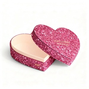 <b>Pink</b> Glitter Heart Shaped <b>Gift</b> Boxes with Lid for Jewelry Valentine's Day Packaging - Product Image 3