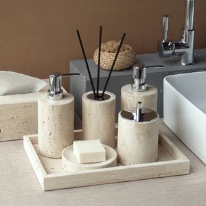 SAIDKOCC 48 estilo Combinación libre naturaleza mármol travertino piedra baño vacío artículos de tocador conjunto Wabi Sabi Kit de artículos de baño - Product Image 1