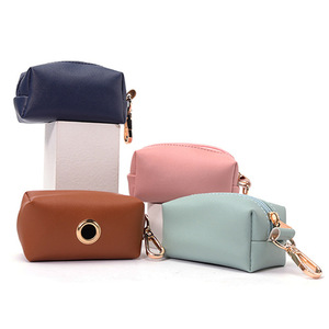 Sac à déjections canines en cuir PU en stock, sac à déjections canines portable avec fermeture éclair et porte-clés, sac de rangement pour sacs à déjections canines - Product Image 2