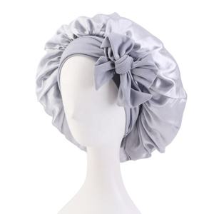 Logo personnalisé réglable femmes Double couche large bande sommeil <span class=keywords><strong>bonnet</strong></span> de nuit tresse soie Satin doublé Designer cheveux Bonnets avec de longues cravates - Product Image 3