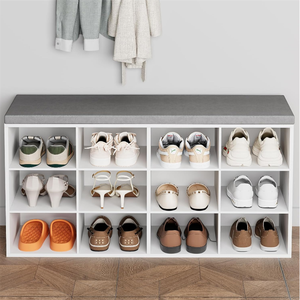 Banco Zapatero Multifuncional de Madera Maciza con 12 Compartimentos y Cojín - Product Image 3