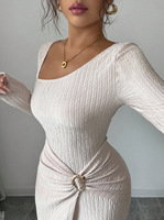 Robe longue en tricot texturé à col irrégulier, couleur unie, nouvelle collection automne-hiver pour femmes