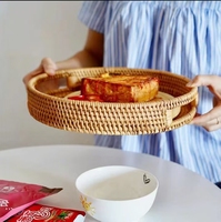 Vintage-Textur Rattan-Tablett-Set Handgeflochten mit Starken Griffen Landhaus Esszimmer Küchen-Dekor