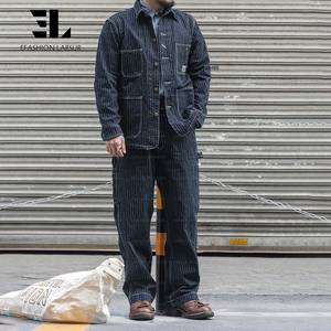 LARSUR Pantalon de menuisier en denim rayé indigo personnalisé en usine en détresse Délavé <span class=keywords><strong>Jean</strong></span> automobile Wabash Railway Railroad pour hommes - Product Image 1