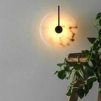 Luminaire moderne en métal noir décoratif rond en albâtre espagnol Albâtre Applique murale éclairage pour hôtel