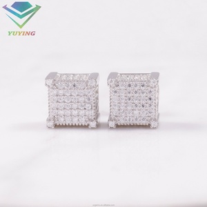 Fine Jewelry Pass Diamond Tester 925 Sterling Silver Square <b>Earrings</b> Iced Out Round Brilliant Cut D Color VVS <b>Moissanite</b> <b>Earring</b> - Product Image 1