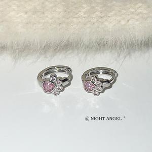 新作日本と韓国の猫の耳ループと耳リングかわいい女性スタイルピンクダイヤモンドがちりばめられたハート型イヤリング女性用 - Product Image 6