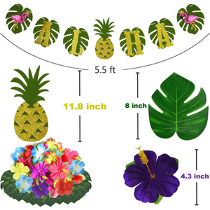 ハワイアロハビーチパーティーパームフラワーリースフラッグガーランドテーブルスカートフラミンゴパイナップル傘カップケーキトッパーストロー装飾 - Product Image 5