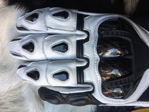 Gants de moto Robertson en cuir véritable respirant compatibles avec les écrans tactiles unisexes pour motocross et course, imperméables, noir et blanc - Product Image 3