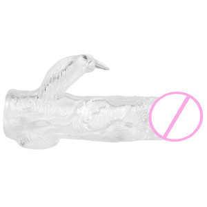 Men's Soft TPE Gel Crystal Spike Sleeve Double <b>Vibration</b> Sex Product for Condom Enhancement and Penis Toy - Product Image 2