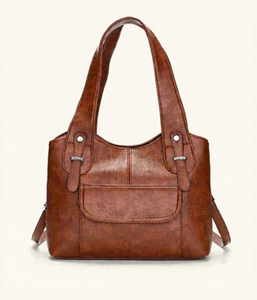 Nouveau sac fourre-tout vintage pour femme en PU, sac à bandoulière monochrome, sac de travail avec fermeture à glissière - Product Image 1