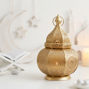 Wholesale <b>Gold</b> Metal Moroccan Style Candle <b>Lantern</b> for Home and Events Tabletop Decoration - Product Image 1