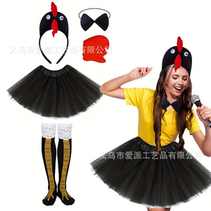 Chicken Costume Tutu Skirt Headband Bow Tie <b>Socks</b> Animal Cosplay Outfit For Kids Age 8 13 Years Orange Yellow <b>Black</b> White - Product Image 4