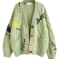 Cardigan en acrylique décontracté pour femme avec logo personnalisé, col en V, fermeture boutonnée et poches