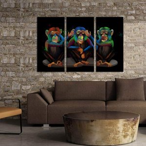 Quà Tặng Trang Trí Văn Phòng Tại Nhà Áp Phích Và In Hình Khỉ Đột Hiện Đại 3 Tấm Không Có Khỉ Ác Bán Sỉ Tranh In Nghệ Thuật Vải - Product Image 3