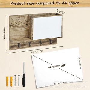 Wooden Wall Mounted Mail And Key Rack With <b>Hooks</b> Storage Organizer For Bedroom Clothes And Miscellaneous Items - Product Image 4