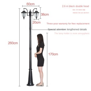 เสาไฟสวนเหล็กกลางแจ้ง พร้อมโคมแก้ว LED แสงวอร์มไวท์ 2700K หลอดไฟ A19 ระดับ IP66 ไม่สามารถถอดออกได้ พร้อมเซ็นเซอร์ตรวจจับความเคลื่อนไหว ใช้พลังงานแสงอาทิตย์ รองรับไฟฟ้ากระแสสลับ 220V - Product Image 2