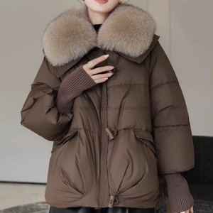 Women's Short-Length Korean-Style Oversized Loose Cotton Coat With <b>Extra</b>-<b>Large</b> Fur Collar and Thickened Fashion - Product Image 4