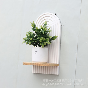 Wooden <b>Wall</b> <b>Mounted</b> <b>Shelf</b> Oval White With Wooden Tray For Plant Display Living Room Decor - Product Image 1