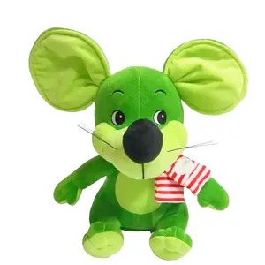 Simpatico topo di peluche morbido con orecchie grandi di design personalizzato con sciarpa a strisce topo verde farcito minnie peluche topo animale