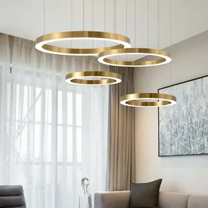 High Quality Golden Circular Led 40 60 80 Diameter Hanging Light Ring Lighting Chandeliers for Hotel Lobby Living Room