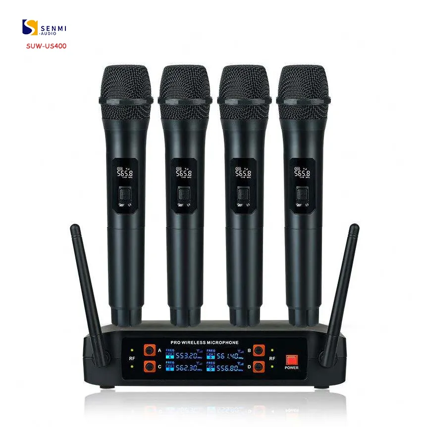 SUW-US400 High Quality 4 Channel UHF Wireless Microphone System Singing Handheld Microphone For Meeting/Karaoke