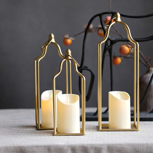 LANJO <b>Black</b> Gold Metal Candle <b>Lantern</b> Decorative Farmhouse <b>Lantern</b> Decor for flameless LED candle for Outdoor Indoor decor - Product Image 4