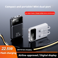 Produits très demandés : Power Bank portable léger 22,5W avec charge rapide PD, double USB, écran LED, deux câbles intégrés, 10000mAh
