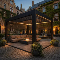 Pergola motorisée à lames orientables 3x3m en aluminium, toit rigide bioclimatique avec capteur de pluie, éclairage LED, kit de gazebo de jardin